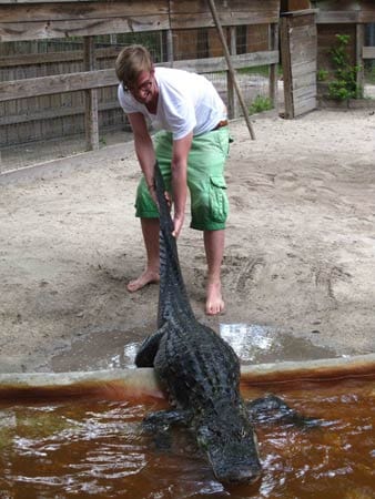 Joko musste in den USA einen Alligator bändigen und diesem später noch einen Kuss auf die Nase verpassen.