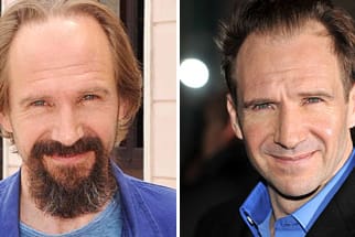 Ralph Fiennes einmal mit Vollbart und einmal glattrasiert und smart, so wie man ihn kennt.