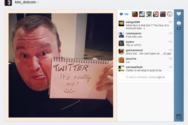 Kim Dotcom will sein Twitter-Konto verifizieren lassen und zeigt das auch per Bild auf Instagram.