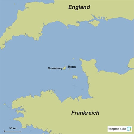 Hier liegen die Kanalinseln Guernsey und Herm.
