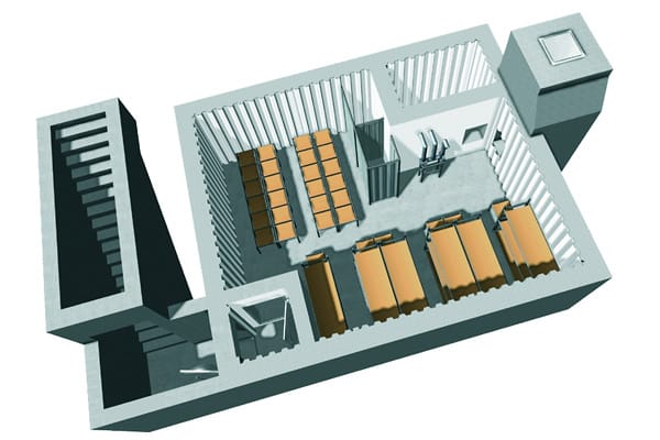 Eine Computergrafik zeigt einen Fertig-Schutzbunker der Firma ABCguard. Er sei ein "bombensicheres" Investment und ein "sicherer Platz in einer unsicheren Welt"