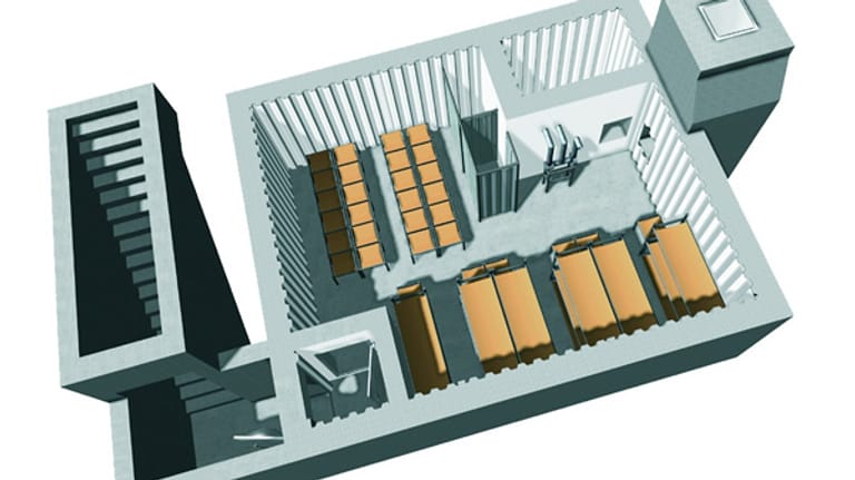 Eine Computergrafik zeigt einen Fertig-Schutzbunker der Firma ABCguard. Er sei ein "bombensicheres" Investment und ein "sicherer Platz in einer unsicheren Welt"