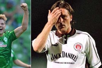 Werders neue "Hühnerbrust" (li.) und der FC St. Pauli 1999/2000 mit dem Whiskyhersteller Jack Daniels auf dem Trikot.