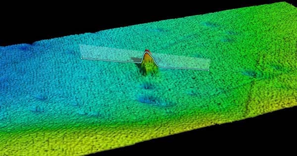 Forscher des Schmidt Ocean Institute entdeckten das Wrack zufällig auf einer Routinefahrt mit ihrem Echolot - hier die Daten, die die ""Terra Nova" auf dem Meeresboden zeigen.