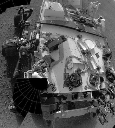 Selbstporträt: Am 17. August hat "Curiosity" das erste hochaufgelöste Foto von sich selbst zur Erde gefunkt. Es besteht aus 20 zusammengesetzten Einzelaufnahmen.