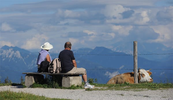 Blick von der Kampenwand bei Aschau über die Bayrischen Alpen.