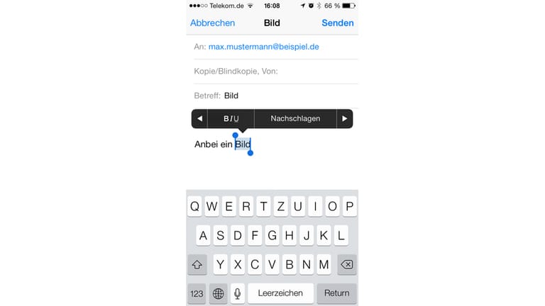 Wörter nachschlagen (1): Apple hat in iOS 6 einige neue Funktionen für die Bearbeitung von Texten eingebaut. In dem Kontextmenü zu einem markierten Wort ist jetzt die Funktion Nachschlagen zu finden.