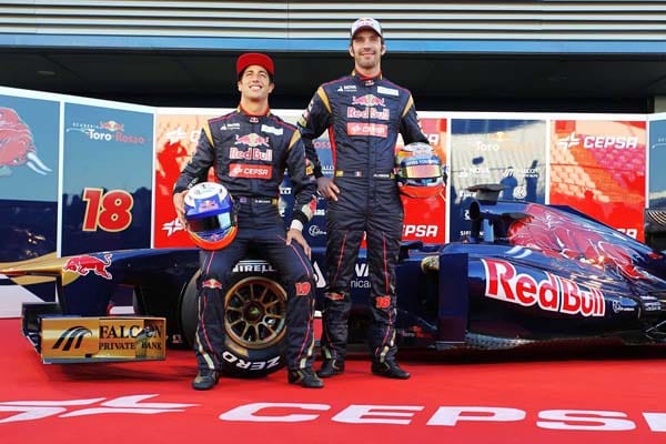 Toro Rosso: Daniel Ricciardo (li.) bleibt ein weiteres Jahr beim Red-Bull-Schwesterteam. Auch mit Jean-Eric Vergne haben die Teamverantwortlichen noch Geduld.