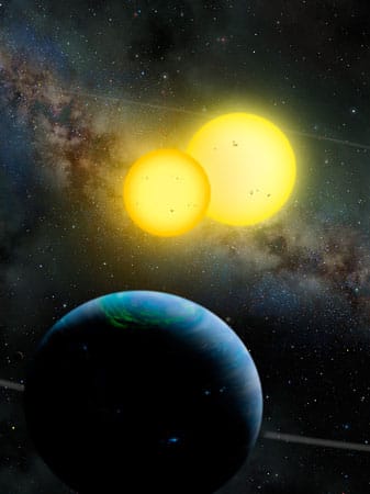Weltraumteleskop "Kepler" entdeckte zwei Planeten, die jeweils um eine Doppelsonne kreisen.