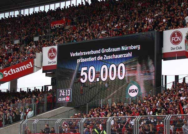 Es folgt der 1. FC Nürnberg mit 46.017 Fans auf Position 16. Manchmal können die Franken auch die 50.000 voll machen.