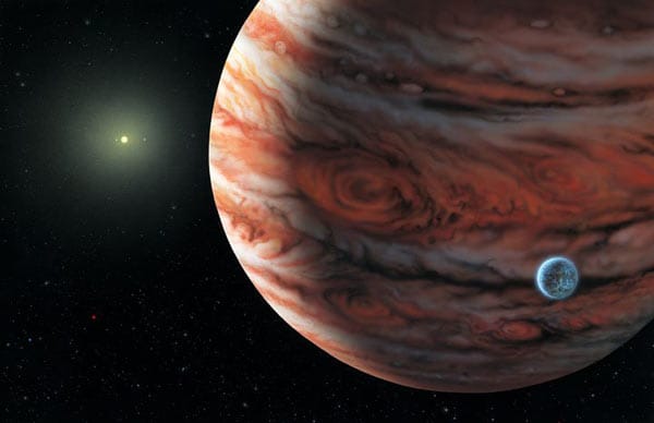Forscher entdeckten den Planeten "55 Cancri e" (auf der Illustration blau). Er ist rund zweimal so groß wie die Erde, weist aber eine vollkommen andere chemische Zusammensetzung auf.