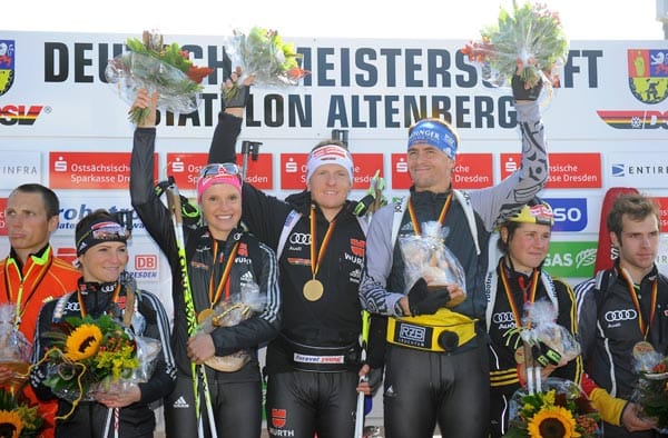 Direkt in ihrem ersten Biathlon-Wettkampf stand Sachenbacher-Stehle ganz oben auf dem Treppchen. Bei den Deutschen Meisterschaften im September 2012 sicherte sie sich in der Mixed-Staffel mit Florian Graf und Michael Greis den Titel.