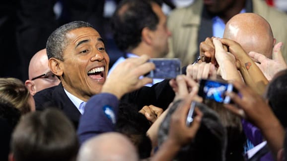 Jubel bei dem Präsidenten und seiner Partei: Obama ist wiedergewählt.