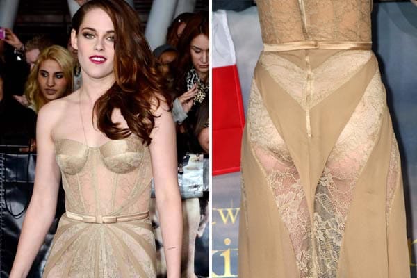 Oh là là: Kristen Stewart zeigte in dem goldfarbenen Bustierkleid bei der Weltpremiere von "Breaking Dawn - Bis(s) zum Ende der Nacht 2" viel Haut und schaffte es damit von ihrem Fremdgehskandal abzulenken.