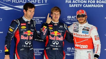 Die Top drei des Qualifyings: Sebastian Vettel (Mi.), Lewis Hamilton (re.) und Mark Webber.