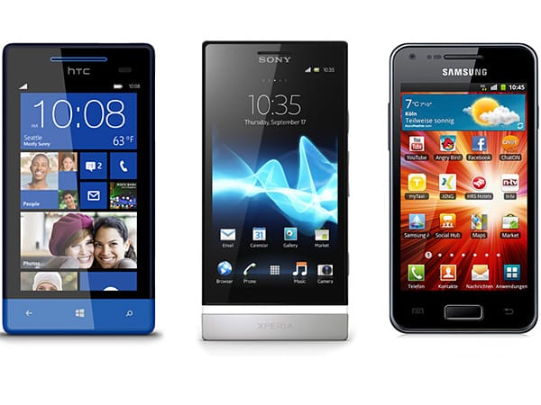 HTC 8S, Sony Xperia P und Samsung Galaxy S Advance
