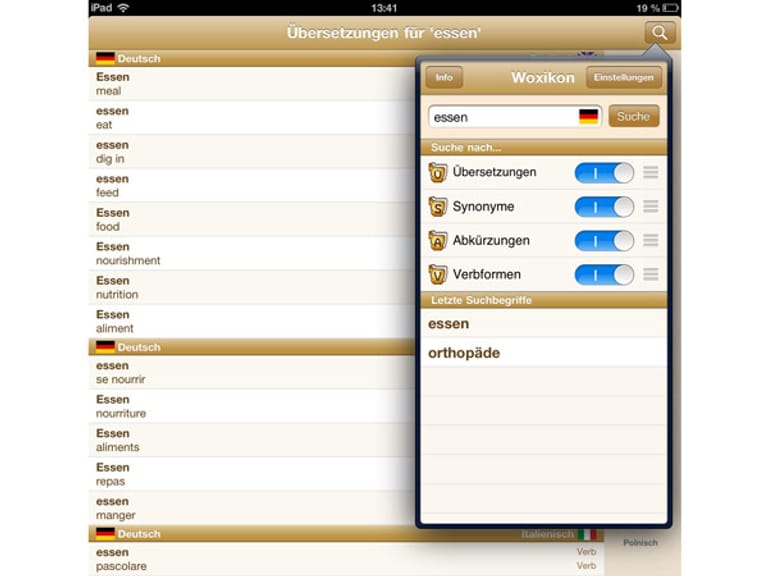 Woxikon ist eine kostenlose Wörterbuch-App, die in acht Sprachen übersetzt (für Android und iOS).
