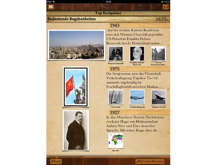 Geschichtskalender (Free) zeigt historische Ereignisse für jeden beliebigen Tag (iOS).
