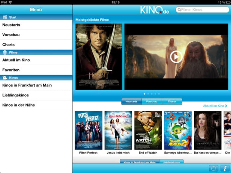 Kino.de bietet Kino-News, Filmkritiken, Kino-Charts und Trailer aufs Tablet (für Android und iOS).