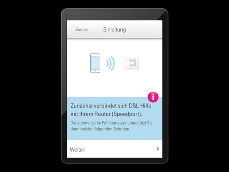 Dank der kostenlosen Telekom-App DSL Hilfe kann man zu Hause selbst eine unterbrochene Internetverbindung prüfen (für Android und iOS).