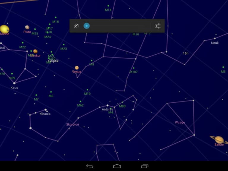Die kostenlose Android-Ap Sky Map zeigt, welche Sterne und Planeten sich gerade am Nachthimmel befinden.