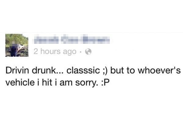 Januar 2013: Ein 18-Jähriger prahlte auf Facebook mit einer Alkoholfahrt. Einer seiner Freunde schaltete daraufhin die Polizei ein.