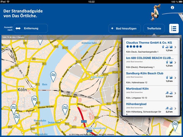 Der Strandbadguide von Das Örtliche findet nicht nur Freibäder und Badeseen sondern auch Schwimmbäder in ganz Deutschland (für iOS).