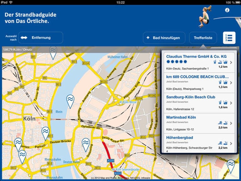 Der Strandbadguide von Das Örtliche findet nicht nur Freibäder und Badeseen sondern auch Schwimmbäder in ganz Deutschland (für iOS).
