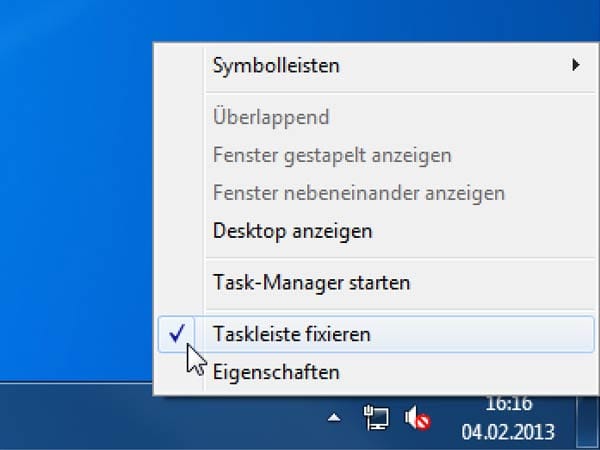 Taskleiste fixieren