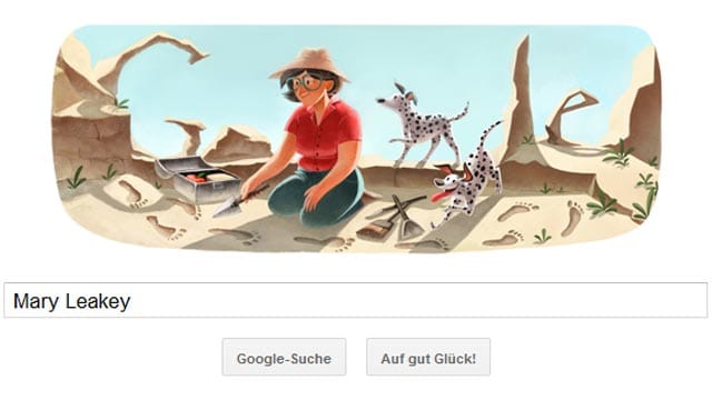 Google Doodle ehrt Mary Leakey zu ihrem 100. Geburtstag.