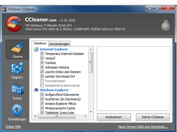 CCleaner löscht Browser-History und temporäre Dateien nach einer PC-Session.