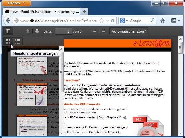Firefox 19 mit integrierten PDF-Betrachter