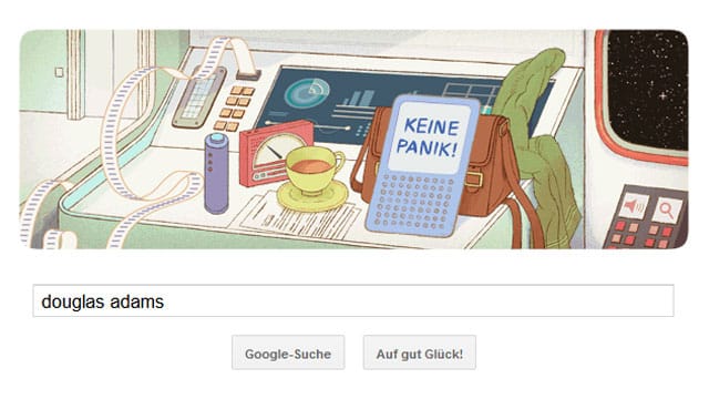 Google Doodle zeigt Elemente aus den Werken von Douglas Adams.