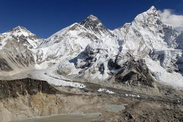 Berühmte Aussicht vom Kala Patthar auf Mount Everest, Nuptse und Khumbu Glacier.