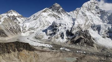 Berühmte Aussicht vom Kala Patthar auf Mount Everest, Nuptse und Khumbu Glacier.