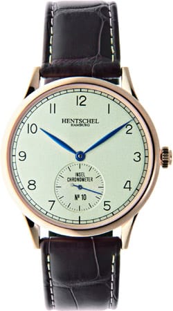 Die Hamburger Uhrenmanufaktur Hentschel setzt bewusst auf den maritimen Stil und baut stilvolle Uhren für Menschen mit hanseatischem Understatement. Hier ist der "Insel-Chronometer No.10" zu sehen.