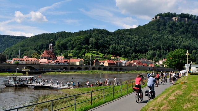 Radfahren auf dem Elberadweg (Königstein).