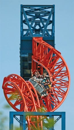 Die "Sky Wheel"-Achterbahn ist die höchste Überkopf-Achterbahn der Welt.