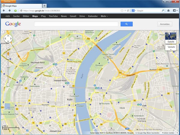 Google Maps vermischt Rhein und Ruhr.