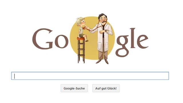 Das Doodle zeigt Adalbert Czerny als Comicfigur im Google-Logo.