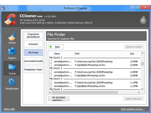 CCleaner: Doppelte Dateien finden und entfernen