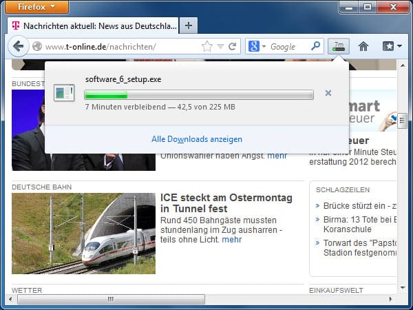 Firefox mit Downlaod-Panel