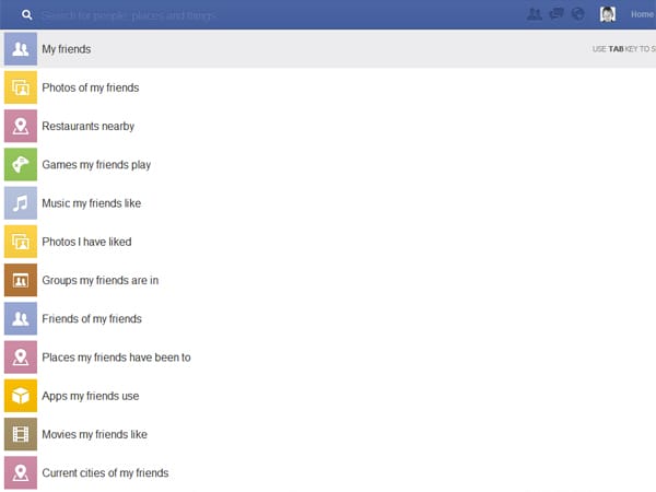 Facebook: Graph Search "My friends"
