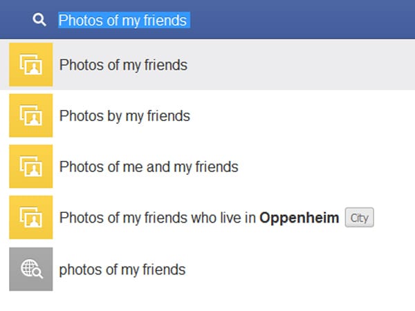 Facebook: Graph Search "Photos of my friends"