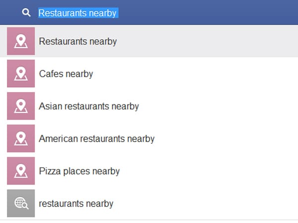 Facebook: Graph Search "Restaurants near by"