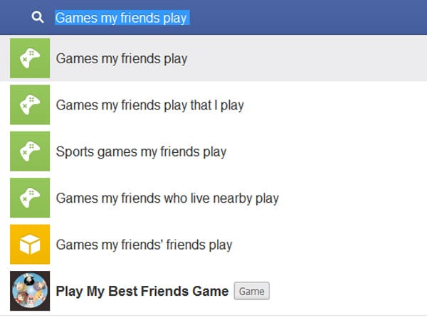 Facebook: Graph Search "Games"