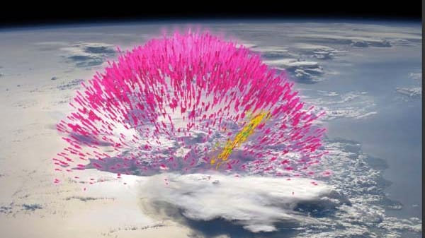 Entstehung in Gewitterwolke: Wie bei normalen Blitzen entlädt sich elektrische Spannung. Dabei schießen Positronen und Elektronen ins All. Sie können sich nicht wie sonst gegenseitig auslöschen, weil sie zu schnell sind.