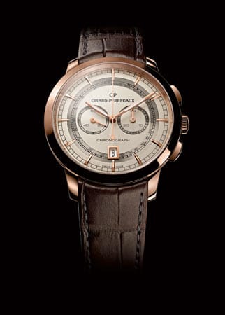 Auf der Vintage-Welle schwimmt der "1966 Column-Wheel Chronograph" von Girard-Perregaux. Die Uhr mit dem Kaliber GP03800-001 besticht durch klare Design-Strukturen und dezentem Rotgold.