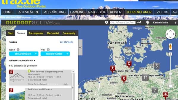 Wählen Sie die Aktivität und die Region für Ihre Tour aus.