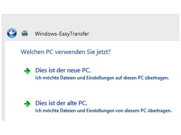 Windows-EasyTransfer PC-Wahl